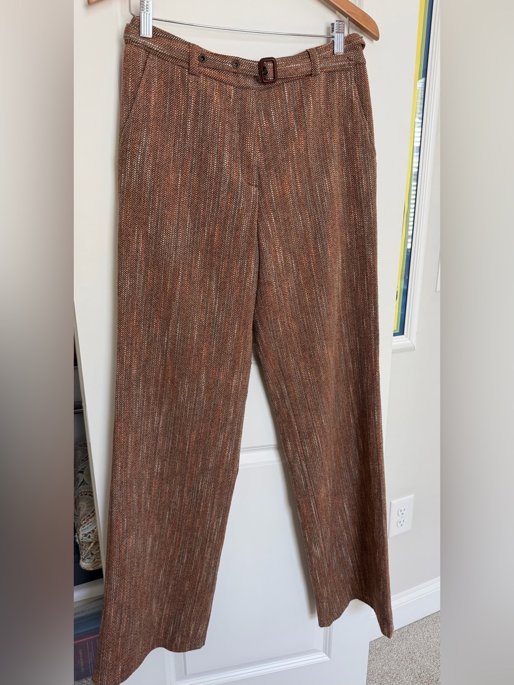 Olsen Europe Dress Pants Tweed Trousers Women’s Size 8 Brown Orange Tan Lined